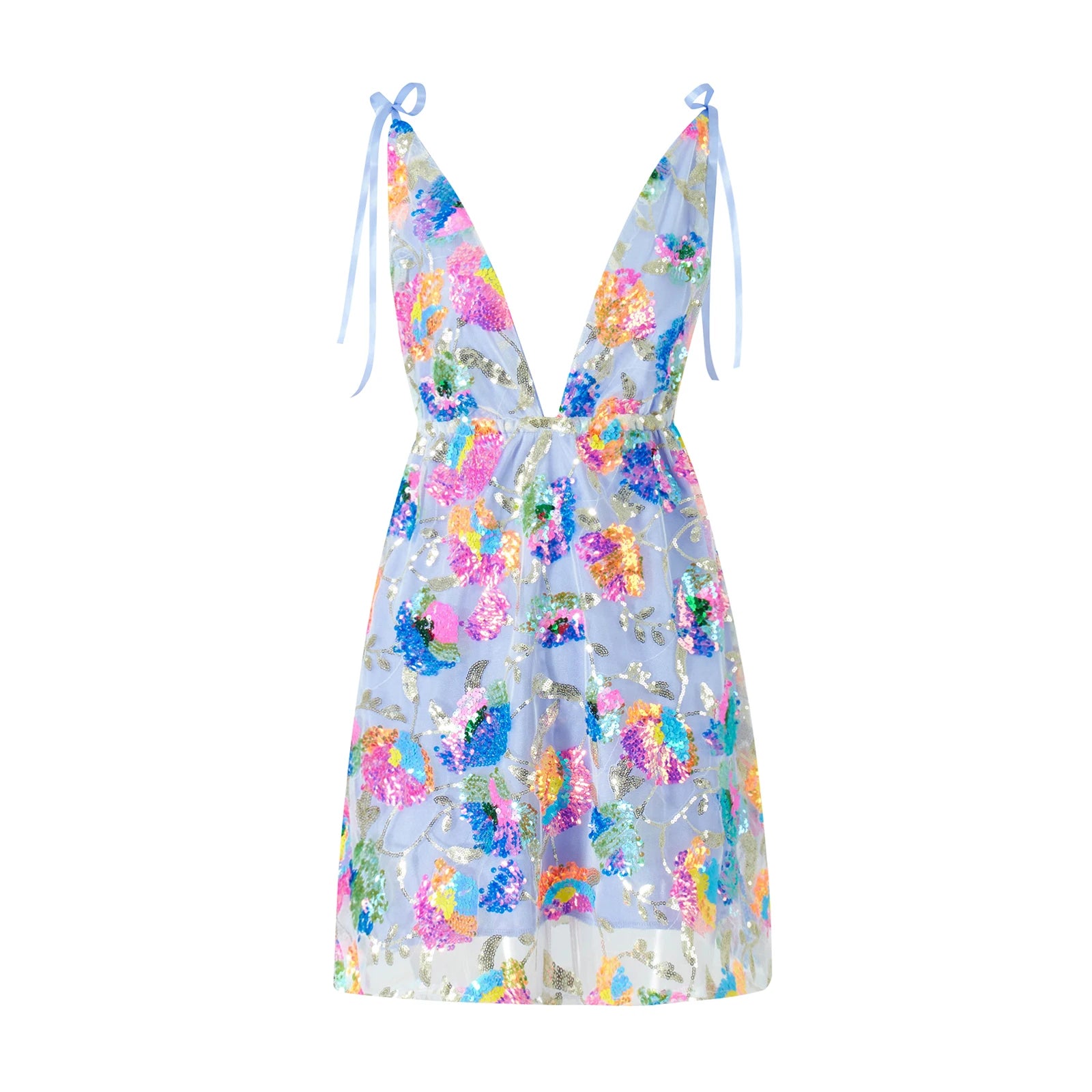 LIZAKOSHT  -  Sexy Women's Sparkly Floral Sequin Dress Summer Backless Low-Cut Shinny Mini Dress for Birthday Party Cocktail Clubwear Wedding