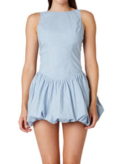 LIZAKOSHT  -  Women Mini Dress Solid Color Bubble Hem Sleeveless Tank Dress Summer Casual Criss-Cross Tie-Up Backless Vestidos