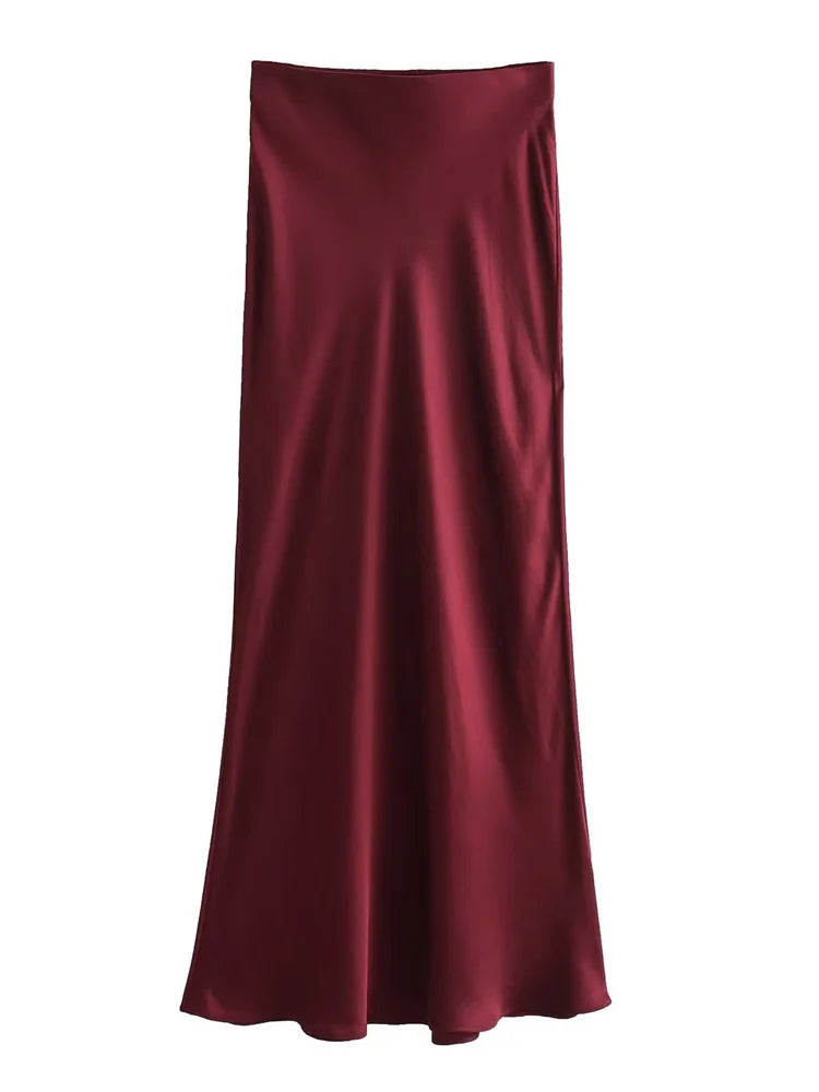 LIZAKOSHT  -  White High Waist Slim Maxi Skirt For Women Satin Fashion Elegant Solid Patchwork Casual Clothes Summer Long Skirt New