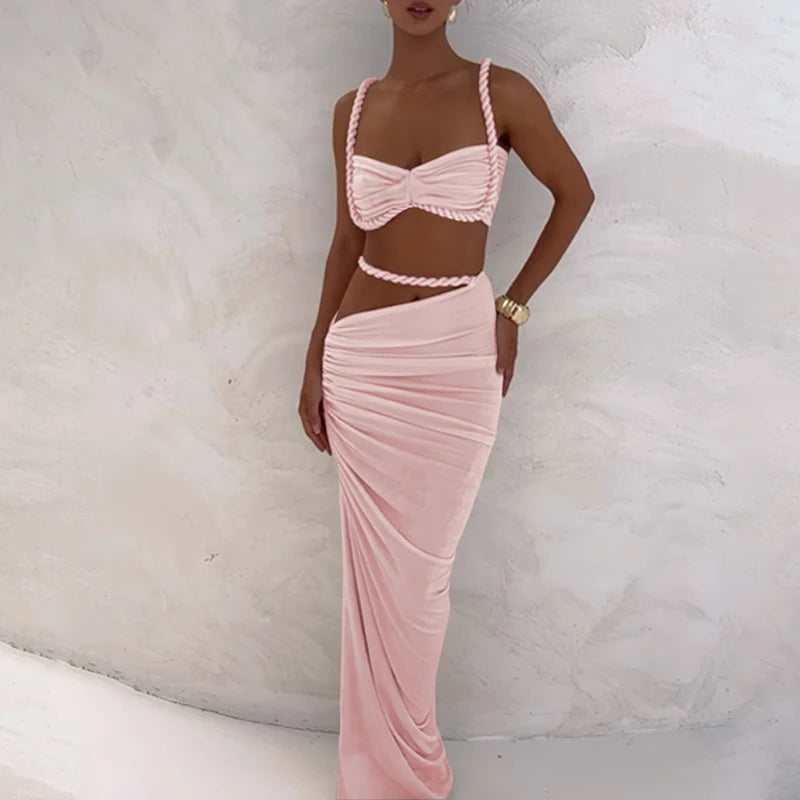 LIZAKOSHT  -  Backless tank top hip hugging skirt seaside vacation style set sexy bikini solid color spring and summer new style set