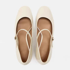 LIZAKOSHT  -  Chunky Heels Women Mary Jane Shoes Shallow Pu Leather Buckle Strap Casual Office Dress Ladies Pumps Brand Designer Footwear