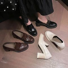 LIZAKOSHT  -  Fashion Shoes New High Quality Genuine Leather Shoes Round Head Coarse Heels High Heels Loafers Shoes Lolita Shoes Women