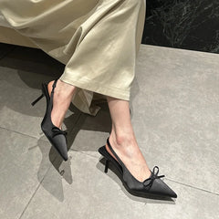LIZAKOSHT  -  Women Thin Heels Slingback Sandals Elegant Pointed Toe Pumps New Brand Designer Bow Knot Party Dress Wedding Shoes Footwear