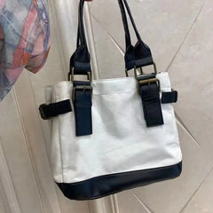 LIZAKOSHT  -  Top-Handle Bags Women Design Patchwork Canvas PU Casual Tote Handbags Harajuku All-match Cross-body Large Capacity Bag