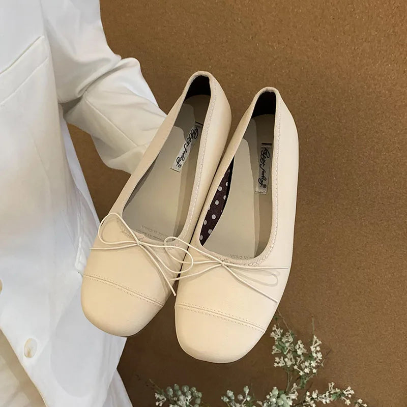 LIZAKOSHT  -  Classic Bow Flats Ballet Knot Slip On Casual Shoes Women Square Toe Shallow Ballet Flat Moccasin Ballerina Soft Brand Mary Janes