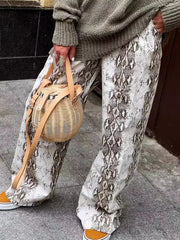 LIZAKOSHT  -  Women's Snake Patterned Pants Summer Loose High Waisted Retro Chic Niche Casual Temperament Commuting Wide Leg Pants