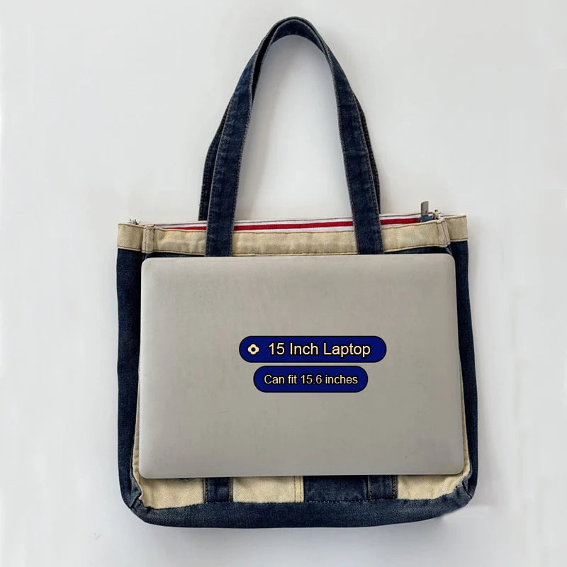 LIZAKOSHT  -  Women's Cowboy Shoulder Bag Shopping Bags Splicing Denim Handbag Fashion Simple Tote