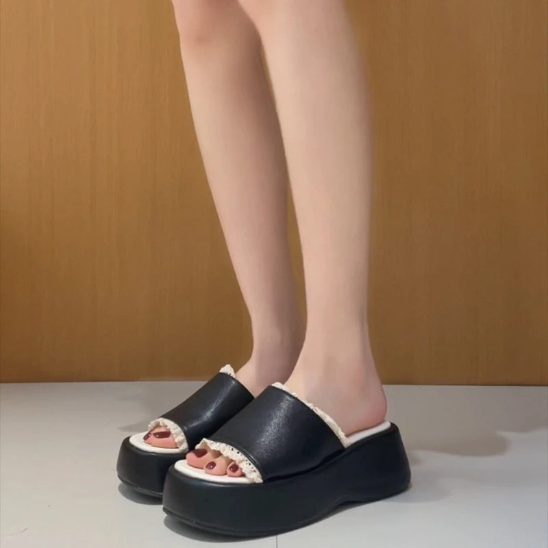 LIZAKOSHT  -  New Summer Platform Wedges Heel Women Slippers Shoes Concise Open Toe Beach Vacation Dress Slides Zapatos De Mujer