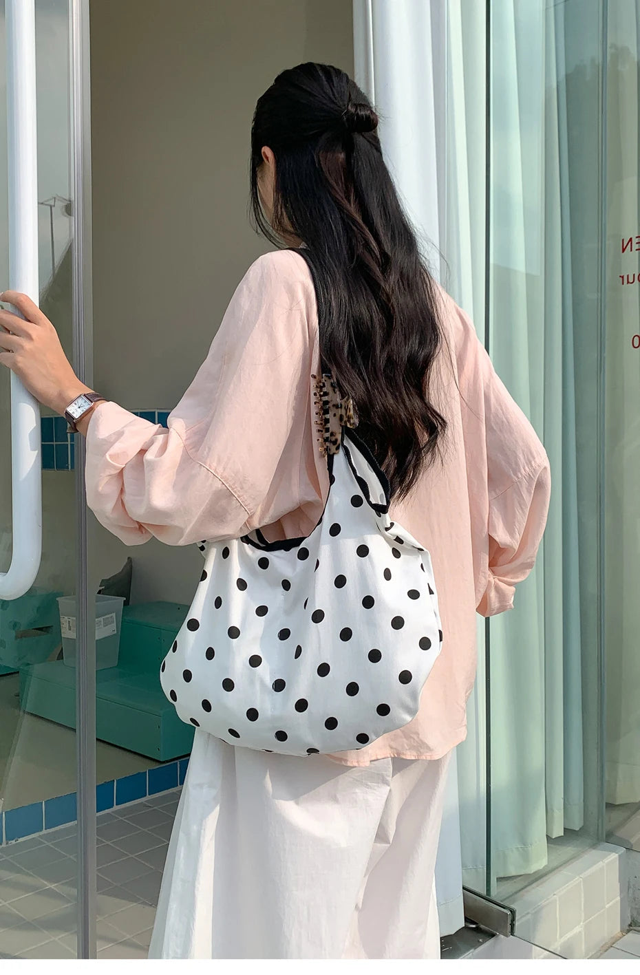 LIZAKOSHT  -  Fashion Wave Dot Shoulder Bag Versatile Large Capacity Commuter Tote Bags Casual Cotton Handbag