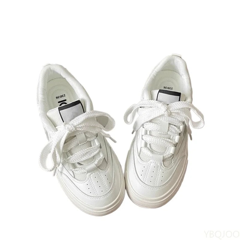LIZAKOSHT  -  Retro thick soled white shoes for women's spring summer new round toe casual lace up simple comfortable women's board shoes