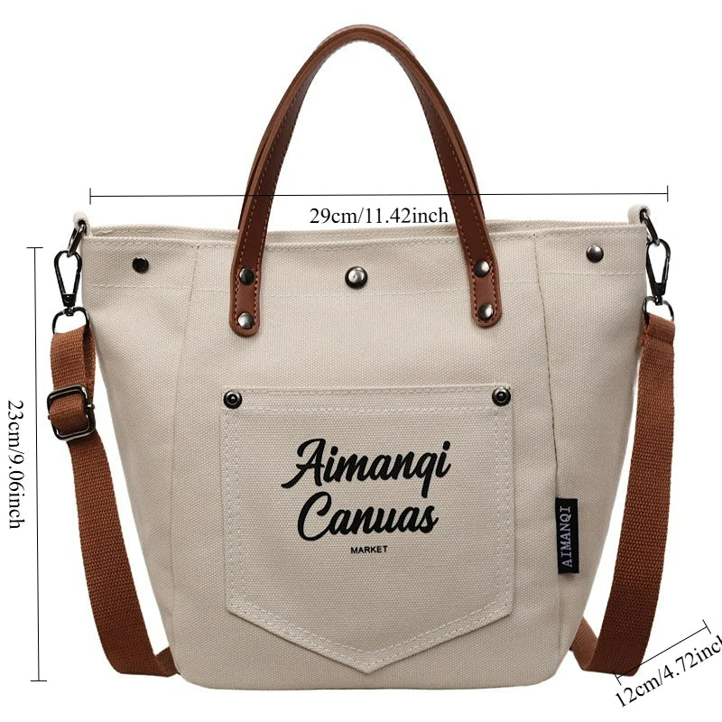 Fashion Canvas Shoulder Bag Women Winter Large Capacity Crossbody Bag for Work Commute Comfortable Versatile Texture Bucket Bag