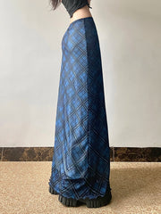 LIZAKOSHT  -  Retro Plaid Print Mesh Long Skirts Preppy Style Slim Fit Y2k Midi Skirt Chic Low Waist Straight Skirt Korean