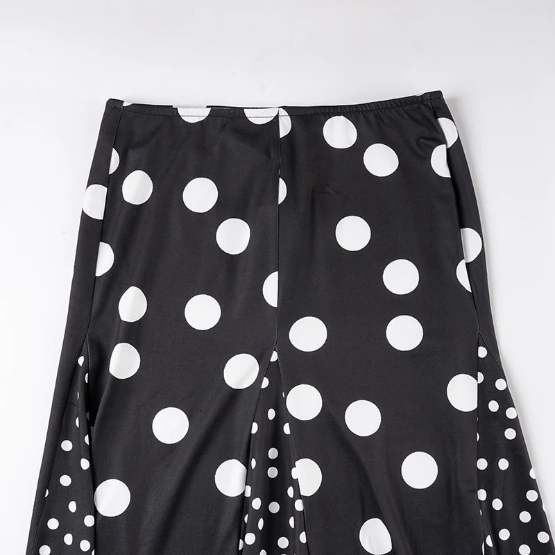 LIZAKOSHT  -  Contrasting Polka Dot Patchwork Elegant A-Line Knit Skirt Summer Vacation Beach Low-Rise Skirt Streetwear Women Clothes