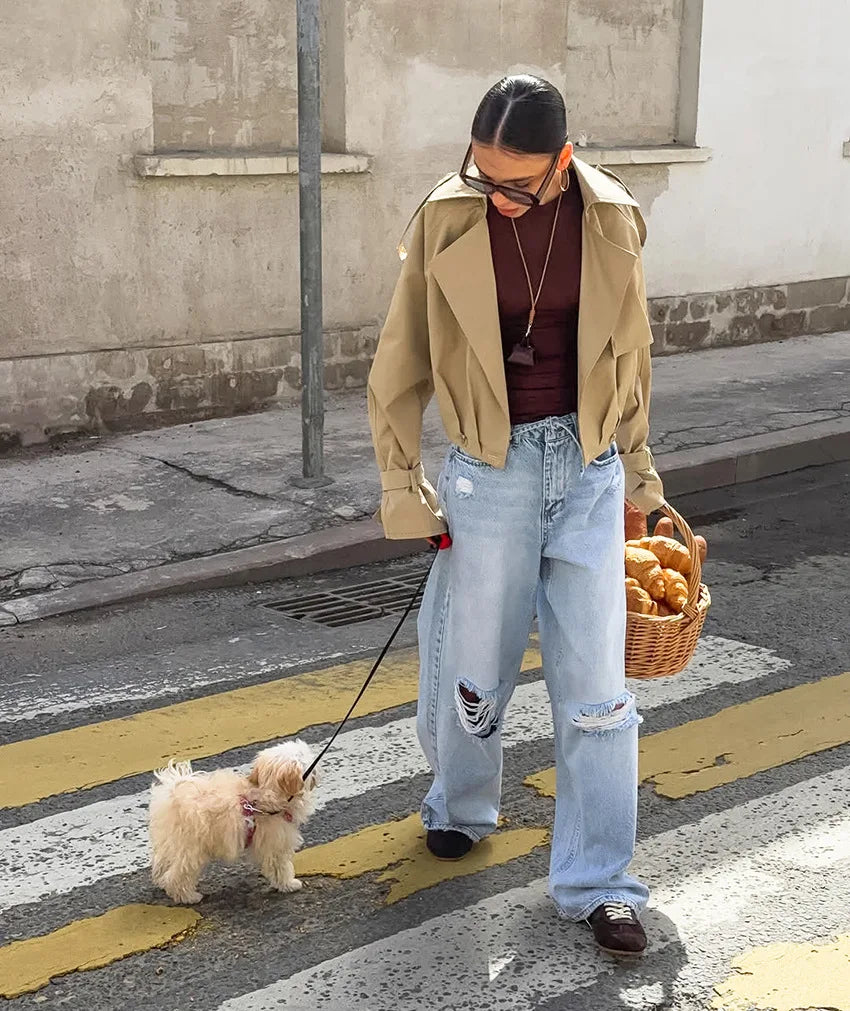 LIZAKOSHT  -  Autumn New Cropped Trench Jacket Women Streetwear Double Breasted Long Sleeve Casual Short Top Female Fashion Coat Outfits 2025