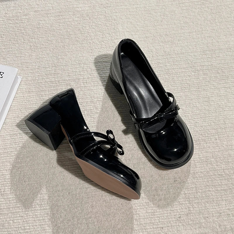 LIZAKOSHT  -  Vintage Slip On Thick Heel Women Mary Jane Shoes Fashion Butterfly-knot Dress Pumps Spring Autumn Concise Zapatos De Mujer