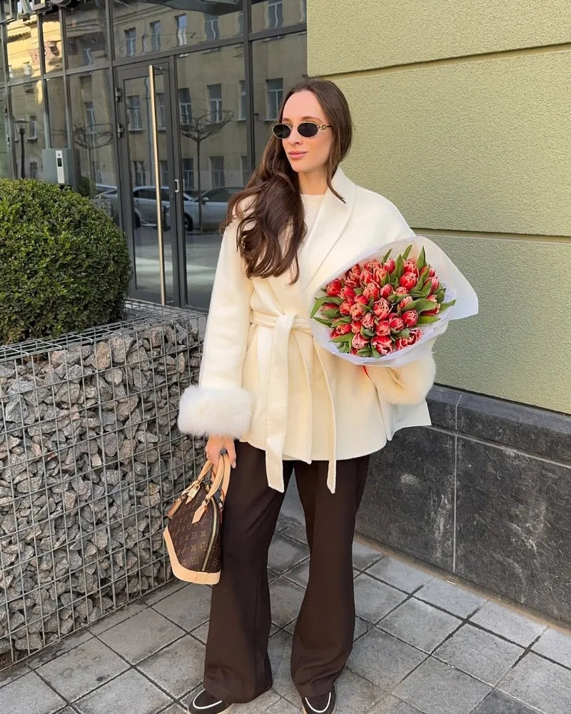 LIZAKOSHT  -  Fox Fur Woolen Women's 2025 Autumn Coat Fashion Patchwork Double-Sided Wool Overcoat Commuter New Elegant Office Jacket
