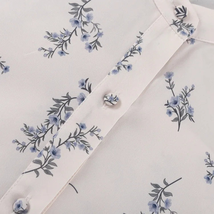LIZAKOSHT  -  2025 French Style 2pcs Set Puff Sleeve Blouse & Printed Shorts High Neck Ruffle Trim Elegant Coords for Spring Summer
