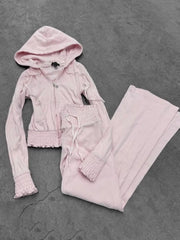 LIZAKOSHT  -  Vintage Sweatshirt 2-Piece Set Y2k 2000s Goth Harajuku Korea Coat+Pants Slim High Street Winter Basics Grunge Emo Sportswear Set