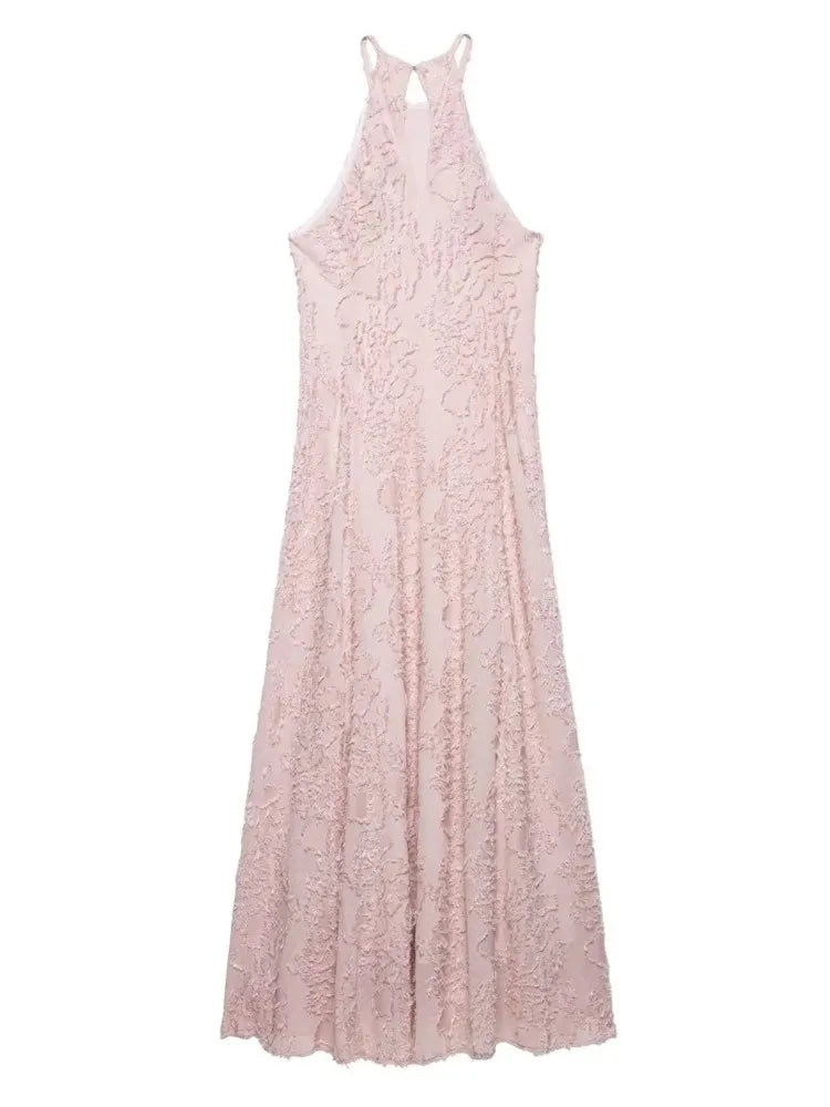 LIZAKOSHT  -  Elegant Chic Halter Long Dress Women Fashion Sweet Texture Sleeveles Maxi Dresses 2025 New Summer Simple Party Evening Vestidos