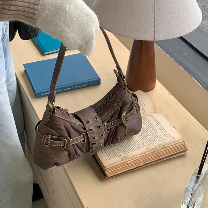 LIZAKOSHT  -  Women Vintage Trendy All Match Handbags Casual Pleated Y2k Aesthetic Underarm Bag Streetwear Fashion Office Lady Shoulder Bags