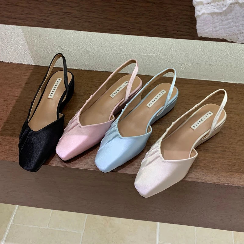 LIZAKOSHT  -  Designer Satin Women's Sandals Comfortable Pleated Square Toe Women Flat Shoes Fashion Party Dress Women Shoes Zapatos De Mujer