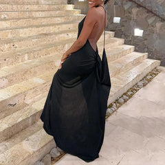 LIZAKOSHT  -  Fashion Sexy U Neck Backless Ruched Bodycon Maxi Dress Sleeveless Black Evening Party Slim Split Long Vestidos Ladies Streetwear