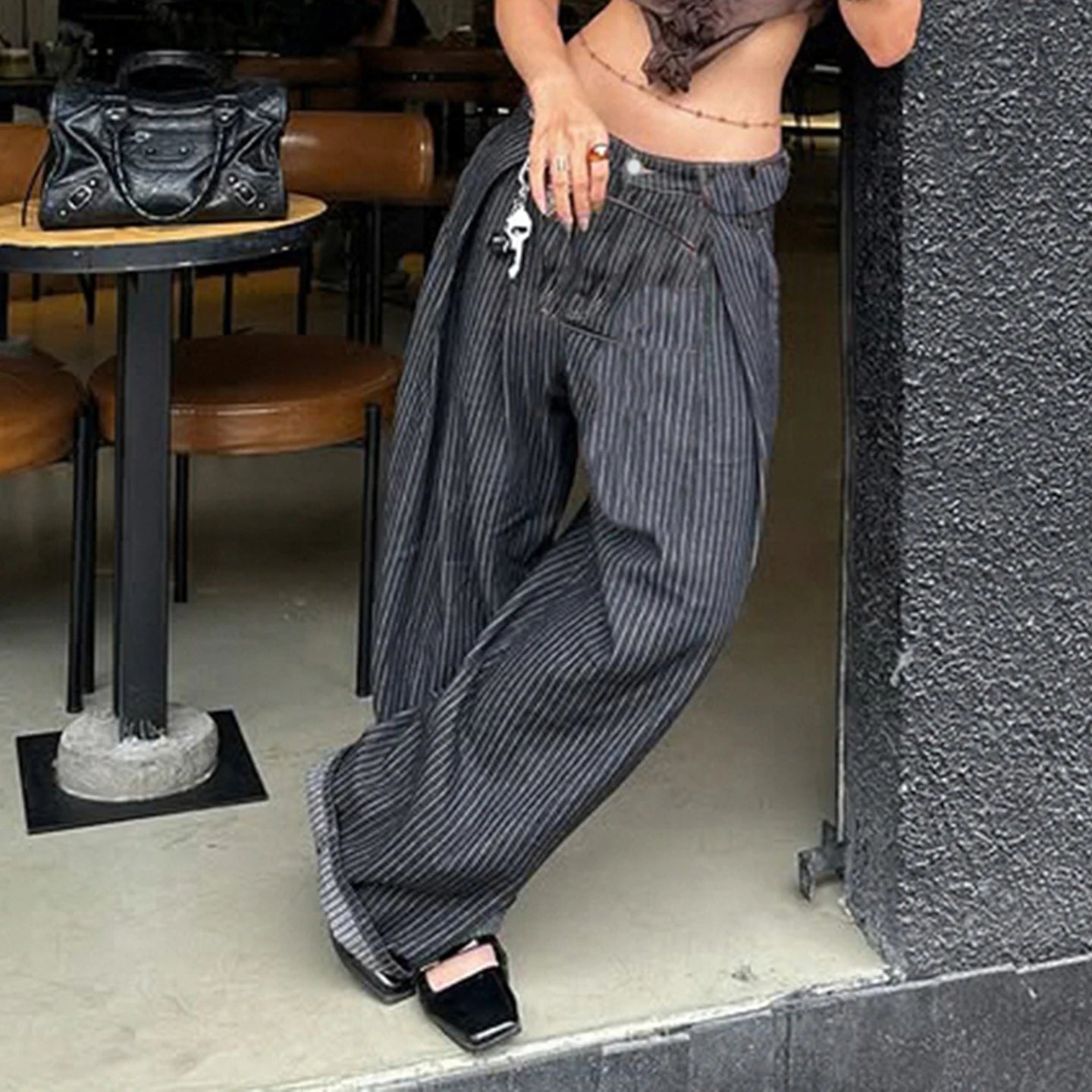 LIZAKOSHT  -  Women Striped Relaxed Fit Jeans Retro Low Rise Wide Leg Denim Pants Grunge Loose Trousers Spring Y2K Clothes