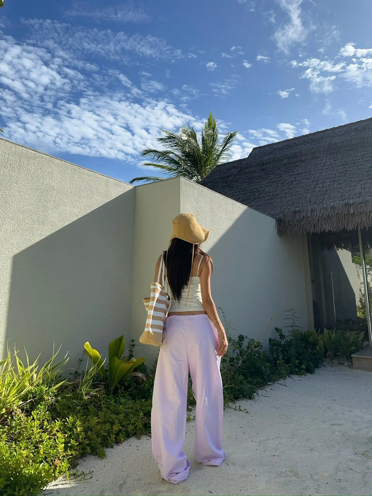 LIZAKOSHT  -  Women Striped Wide Leg Lace Up Full Pants