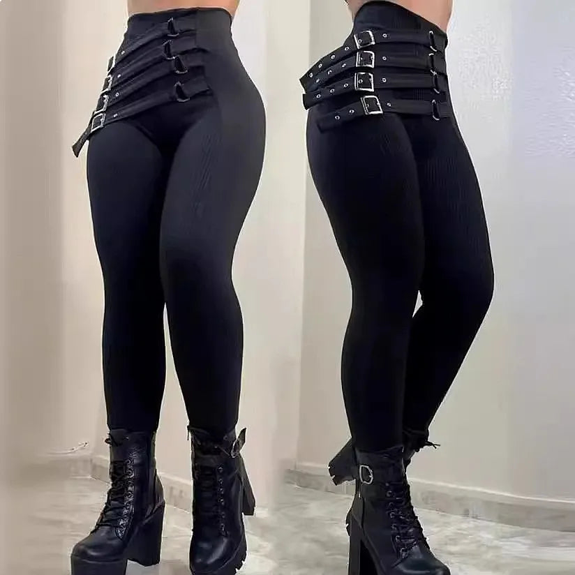 LIZAKOSHT  -  High Waist Buckle Slim Pants Women Tights Pencil Pants Leggings Jumpsuit Spring Summer