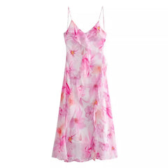 LIZAKOSHT  -  Europe and The United States in The Summer of 2025, The New Flounced Flower Print Suspender Dress Backless Sexy Long Skirt.