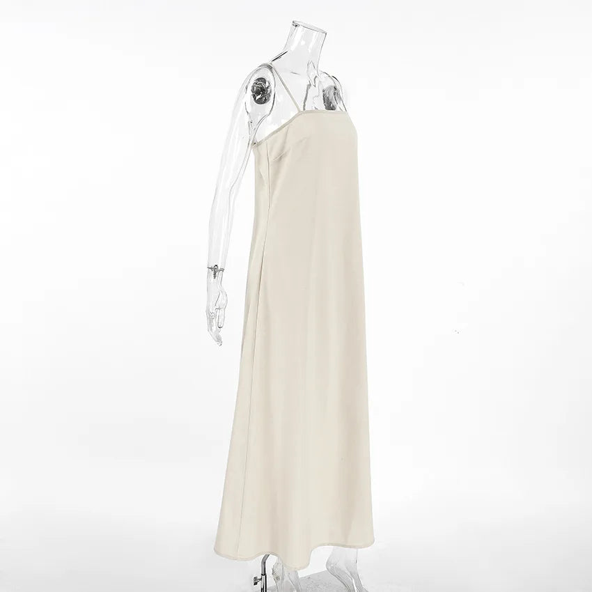 LIZAKOSHT  -  Spring and Summer Commuting Khaki Cotton and Linen Suspender Dress Women's Fashion Loose A-shaped Long Dress