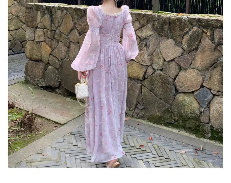 LIZAKOSHT  -  Korea Style Women's Long Nightdress Solid Square Collar Lace Patchwork Ladies Nightgown Long Sleeve Princess Night Dress Female