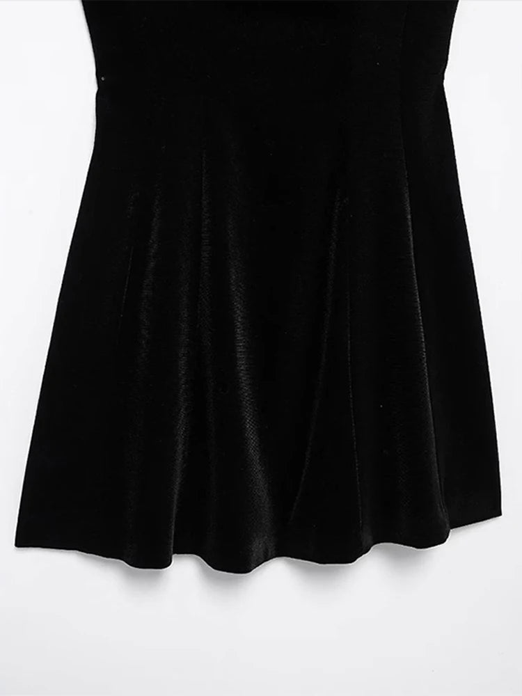 LIZAKOSHT  -  Velvet Halter Dress Black Sexy Slim Fit Elegant Straight Collar Waist Cinched Short Dresses Camisole Evening Gown Women's Wear