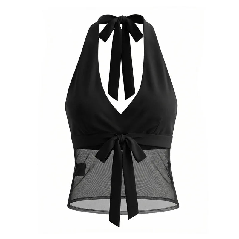 LIZAKOSHT  -  Halter Neck Camisole Polka Dot Skirt Set Women's Summer Sexy Fashionable Personality Neckband Backless Beach Vacation Black Set