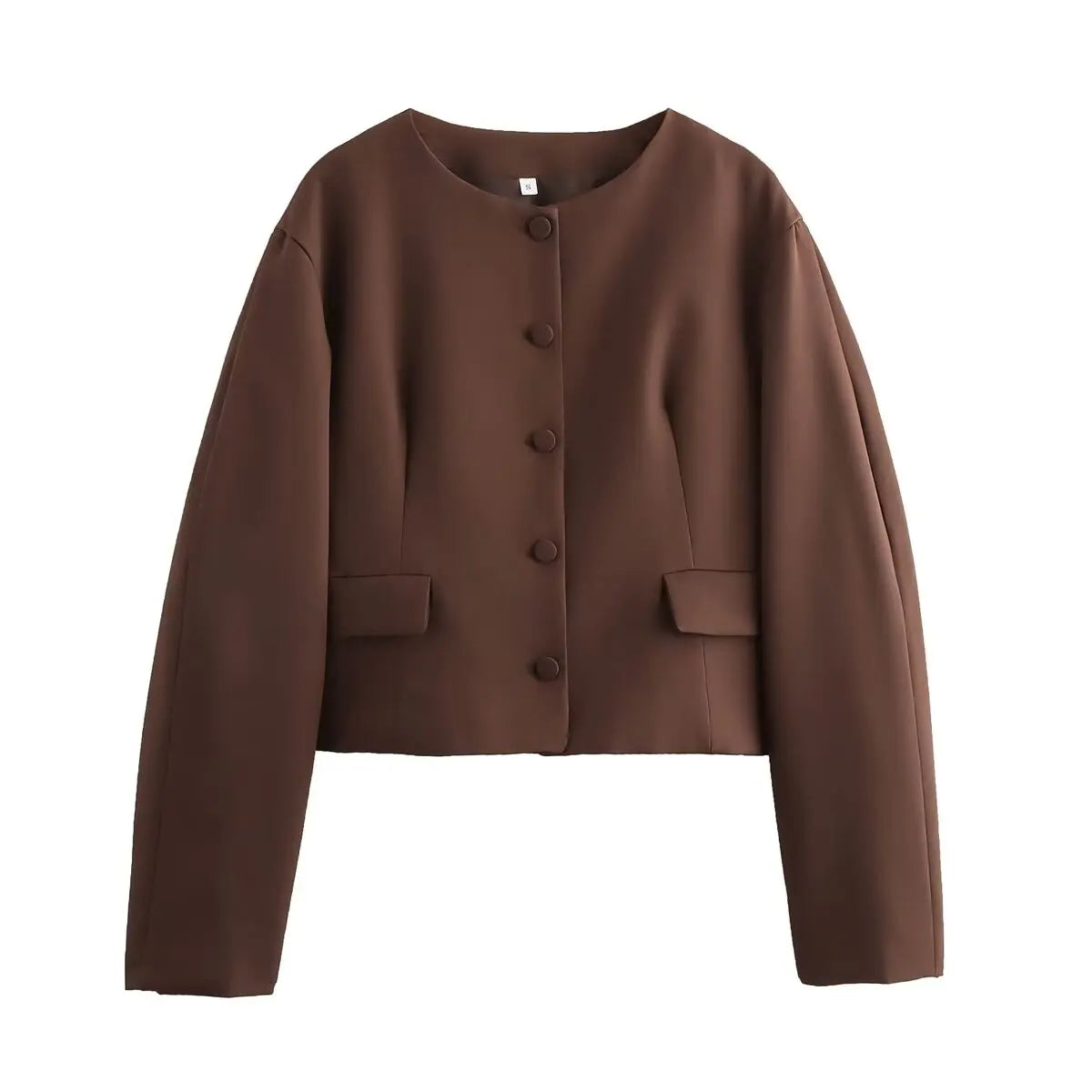 LIZAKOSHT  -  Fashion Balloon Version Women Coat 2025 Spring O-Neck Chic Single-breasted Jacket Outerwear Lady Long Sleeve Brown Coats
