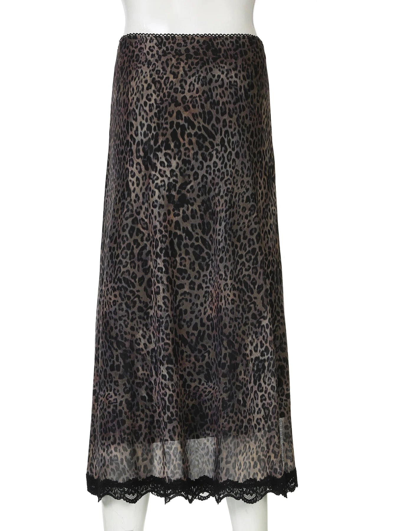 LIZAKOSHT  -  Casual Leopard Lace Trim Skirts Vintage Mid-Waisted Straight Skirts Women Autumn Sppring Fashion Streetwear Ladies