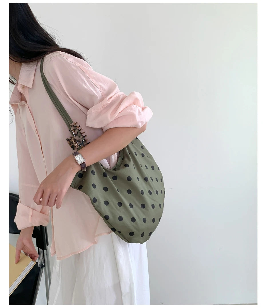 LIZAKOSHT  -  Fashion Wave Dot Shoulder Bag Versatile Large Capacity Commuter Tote Bags Casual Cotton Handbag
