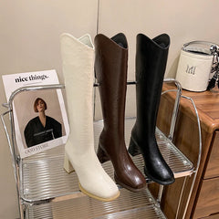 LIZAKOSHT  -  Autumn Winter Thick High Heels Women Knee High Boots Fashion Stretch Slim Modern Long Botas Para Mujer