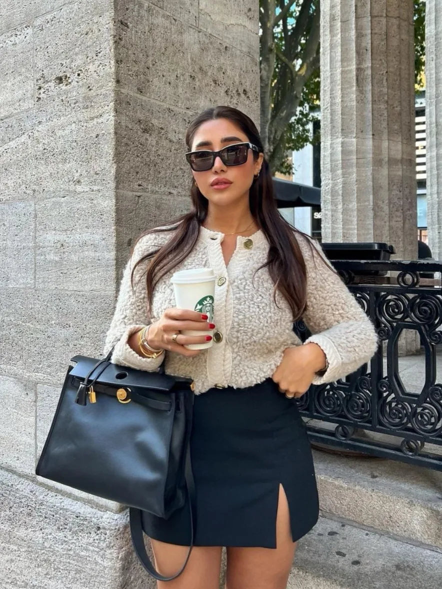 LIZAKOSHT  -  Faux Lambwool Coats Women Autumn Fashion Short Jacket Female Elegant Chic Single Breasted Outerwear Lady High Street Solid Coat