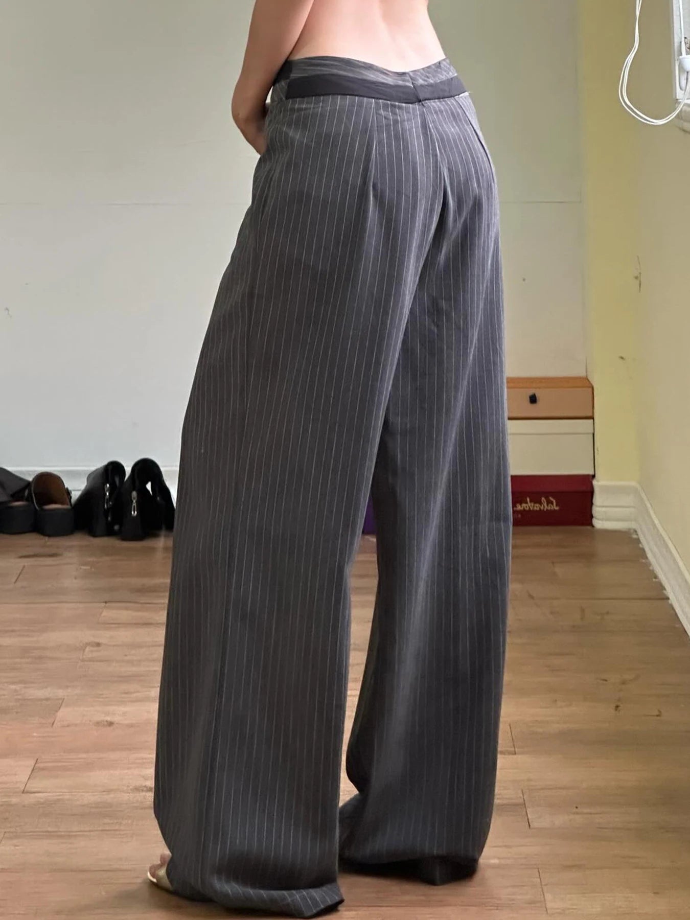 LIZAKOSHT  -  Elegant Fashion Striped Straight Pants Office Ladies Casual Loose Patchwork Wiede Leg Pants Women 2024 Summer Streetwear