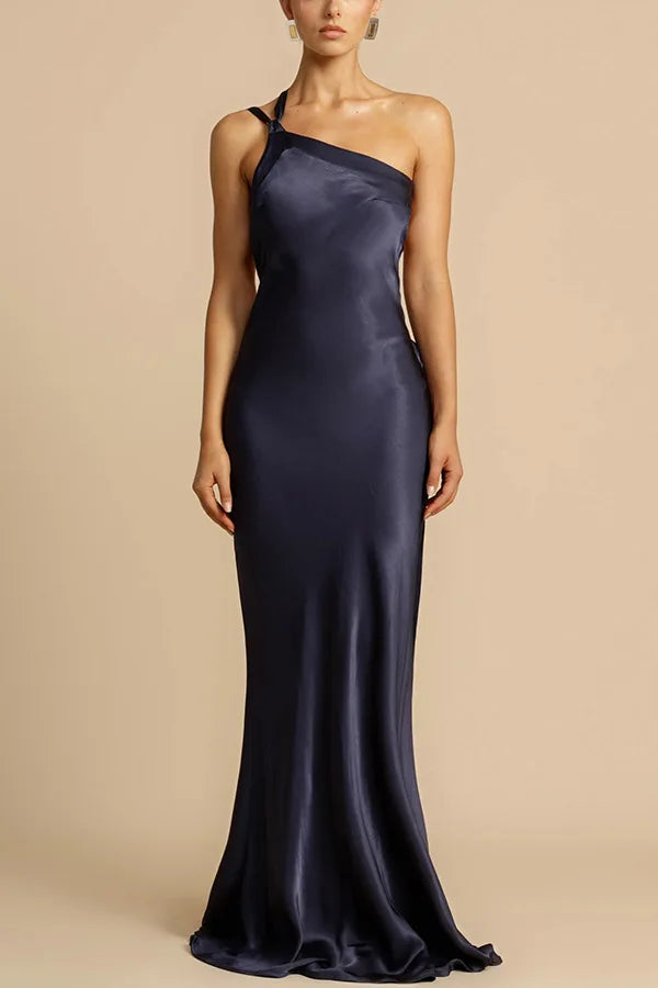 LIZAKOSHT  -  Spring Summer New Party Slant Shoulder Slimming Dress  Casual Fashion Color Dress
