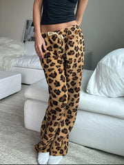 LIZAKOSHT  -  Casual Leopard Printed Wide Leg Pants Loose Furry Mid-Waisted Straight Pants Women Autumn Winter Fashion Streetwear