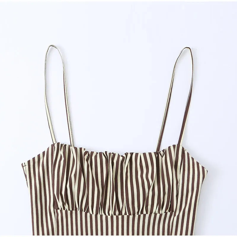 LIZAKOSHT  -  Striped Spaghetti Strap Drop Waist Midi Dress Sleeveless Bustier Summer Casual Women Vestido Chic Fashion Lady Vestido