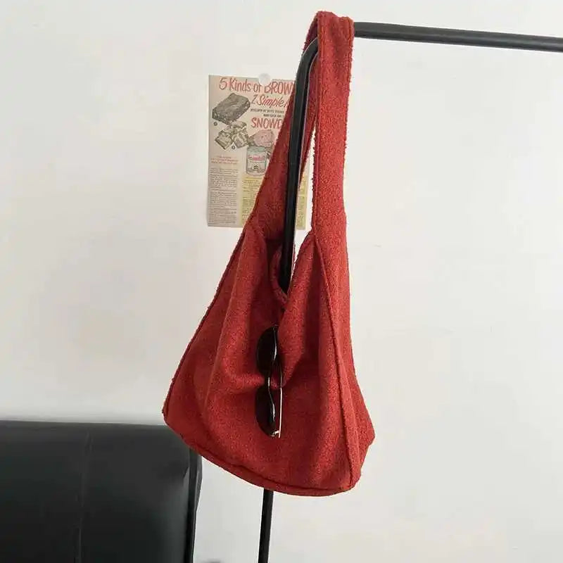LIZAKOSHT  -  Autumn New Ins Style Woolen Red Tote Bag Causal Korean Fashion One Shoulder Bags for Women