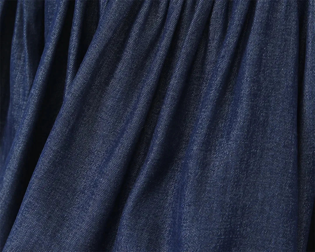 LIZAKOSHT  -  Women Smocked back  Button Christa Denim Mini Dress Blue Denim