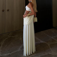 LIZAKOSHT  -  Wrinkled hollow out long skirt one shoulder irregular dress minimalist design sexy suspender sleeveless wrapped hip skirt