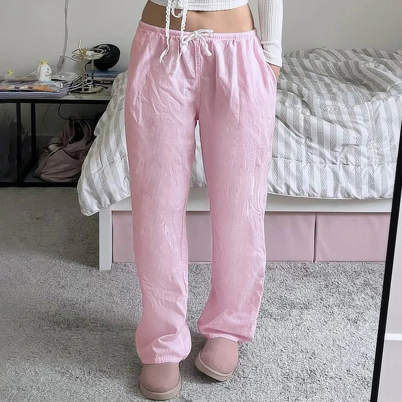 LIZAKOSHT  -  Solid Loose Sweatpants Streetwear Joggers Casual Basic Pink Trousers for Women Basic Aesthetic Y2K Retro Pants