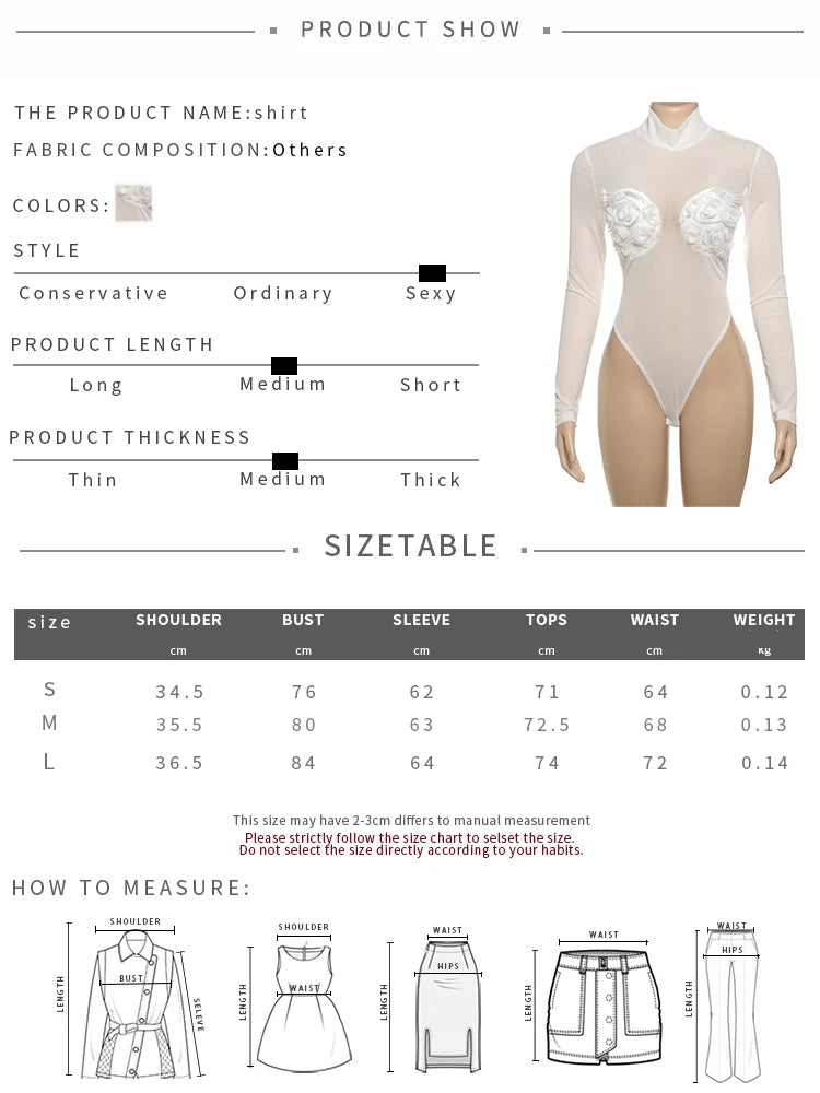 LIZAKOSHT  -  Flower Folds Decorated 2 Piece Set Women o-Neck Mesh Patchwork Full Sleeve Skinny Bodysuits+Mini Skirts Matching Suits