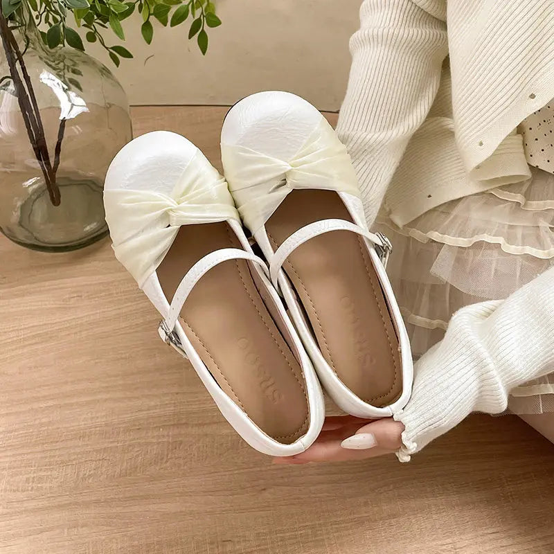 LIZAKOSHT  -  Women Mary Jane Shoes  Spring New Sweet Bow Thick Heels Shoes Ladies Silver Leather Pumps Female Casual Dress Party Shoes