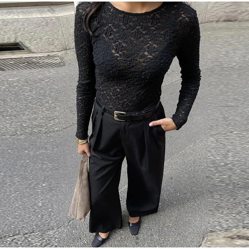 LIZAKOSHT  -  Lace Hollow Out Tops For Women v-neck Sleeveless Single Breasted Front Split Skirts 2025 Summer Female Daily Casual Outerwear